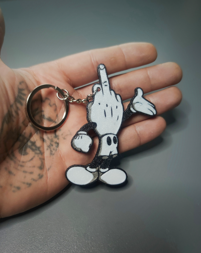 mickeymouse fu keychain by mementohomedesign fashion models key accessory design cahin disney cartoon fuck art 2d utility mickey mouse middle finger a1 a1mini p1s x1 ams multi color printing 3d print model - Mito3D