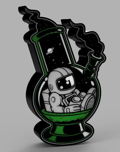 space cadet led lamp by beetee 3d art signs & logos astronaut bong stoned marijuana high pot drugs weed ledlamp light box lightbox 3d print model - Mito3D