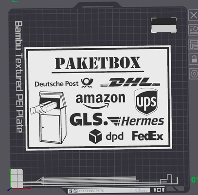 caja paquete schild by 5kyrunn3r arte señales logos firmar logo dhl hermes amazonas dpd gls fedex deutsche enviar ams listo buzón buzon 3d print model - Mito3D