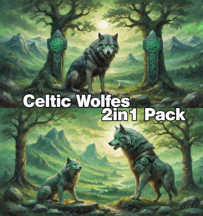 2d art celtic wolfes 2 in 1 pack included big versions extra by statusd112 wolf scenery guardians runic trees fantasy artwork hueforge 4color decoration deco decor filament painting picture 3d print model - Mito3D