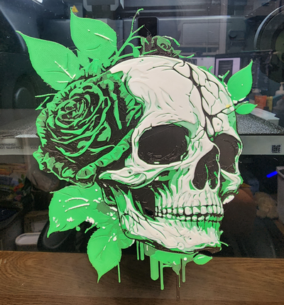 hueforge skull rose by j3dps generative 3d model & lithophane flowers green 3d print model - Mito3D