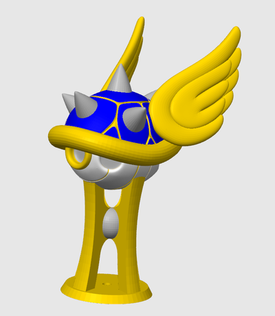 gold blue shell mario kart trophy remixed by 3deen-druck art sculptures blueshell mariokart super bros nintendo stand spikey displaystand bowser wings gaming game switch n64 winner contest 3d print model - Mito3D