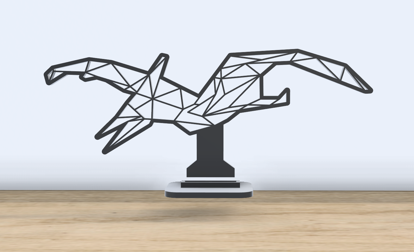 geometrik poli pterodaktil dinosaur ayakta durmak by jf 699 sanat 2d hayvan dekor dinozor dino uçan pterosaur ofis sıra görüntüle çizgiler 3D print model - Mito3D