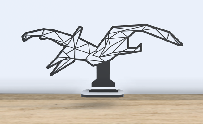 geometrik poli pterodaktil dinosaur ayakta durmak by jf 699 sanat 2d hayvan dekor dinozor dino uçan pterosaur ofis sıra görüntüle çizgiler 3d print model - Mito3D