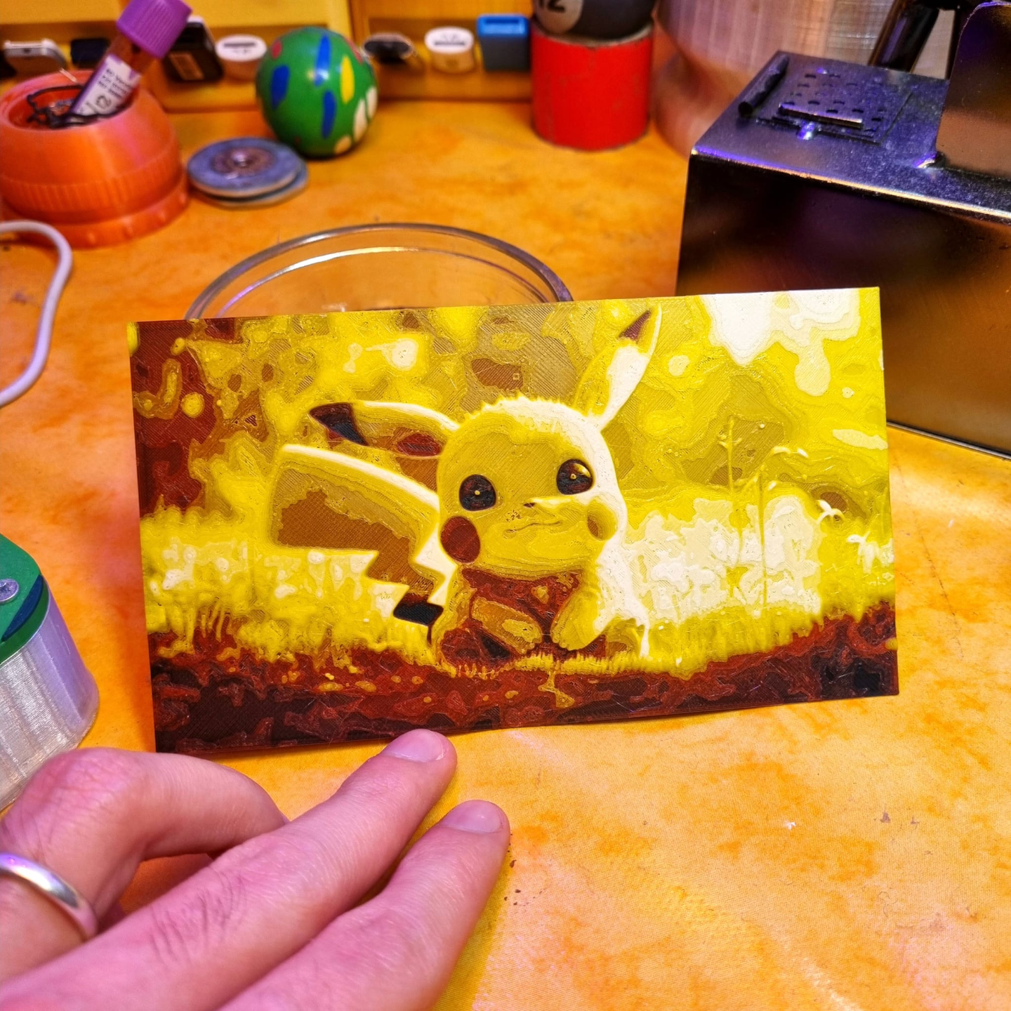 pikachu porträt hutschmiede by simi generativ 3d modell lithophan 2d kunst farbton schmiede pokémon pika geschenk 3D print model - Mito3D