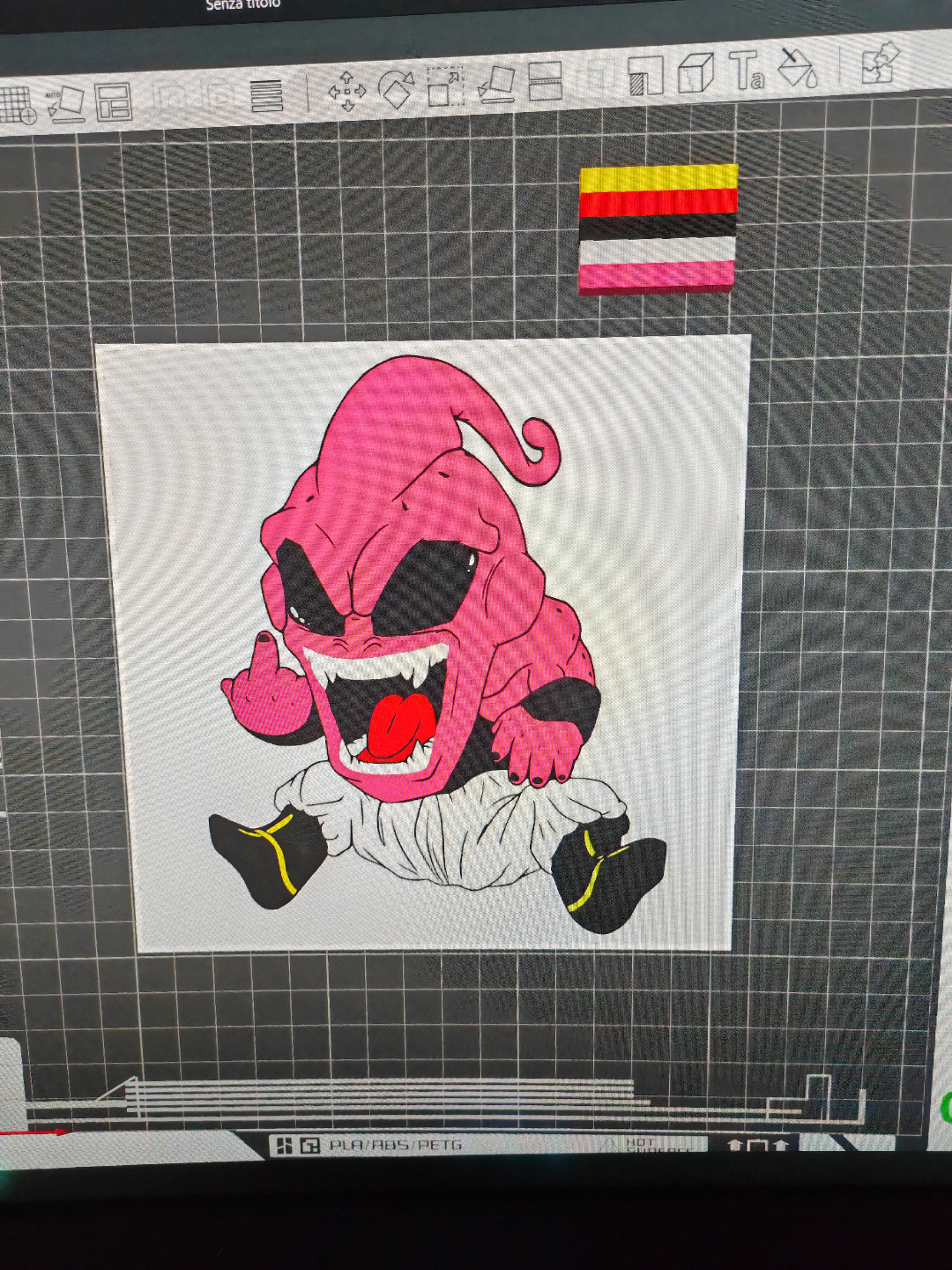 majin buu diversão by gabber arte 2d esfera dragão multicolorido goku dragão bola desenho animado anime manga parede decoração engraçado projeto porra dedo rosa 3D print model - Mito3D