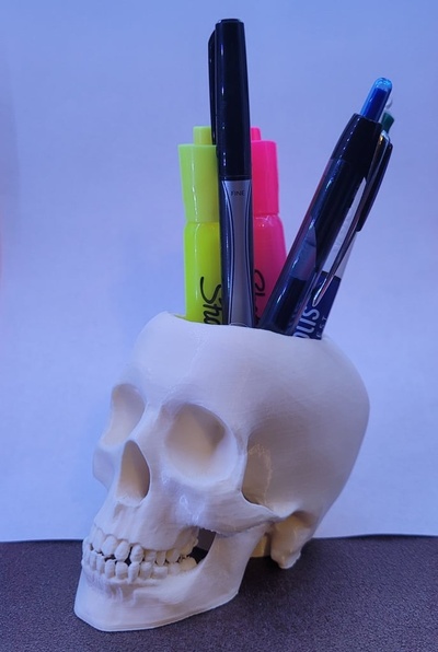 skull pen & pencil holder cup desk remixed by man of mystery intl household office 3d print model - Mito3D