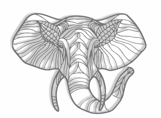 elefante cabeza 2d by fil 3d arte pared tatuaje 3d print model - Mito3D