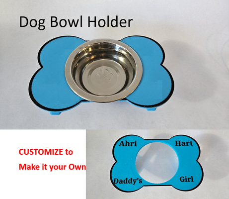 customizable - bone shaped dog bowl holder by maker dave household pets feeder cup stand bracket bowls food 3d print model - Mito3D