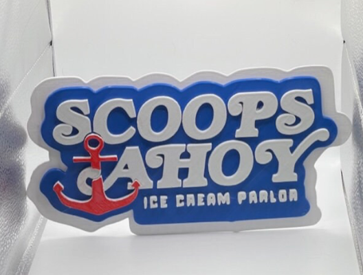 scoop ahoy cartello logo by toddys 3d stampa arte segni loghi cose strane torta cappello cilindro tv serie netflix 3d print model - Mito3D