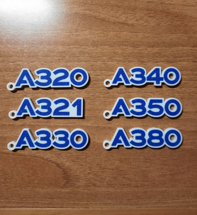 airbus models keychains by luke-leek-98 art signs & logos keychain logo a320 a321 a330 a340 a350 a380 airplane aircraft keyring key europe jet superjumbo 3d print model - Mito3D