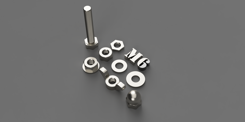 m6 hex bolts nuts washers by reclip hobby & diy washer screw nut bolt wing dome wingnut domenut 3d print model - Mito3D