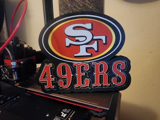 49ers retro nadelstreifen schriftart licht box by slurdvision kunst zeichen logos leuchtkasten fußball logo san francisco mauer wandkunst led nacht sport ventilator 2d 3d amerika rot weiß gold schwarz hängend desktop 3d print model - Mito3D