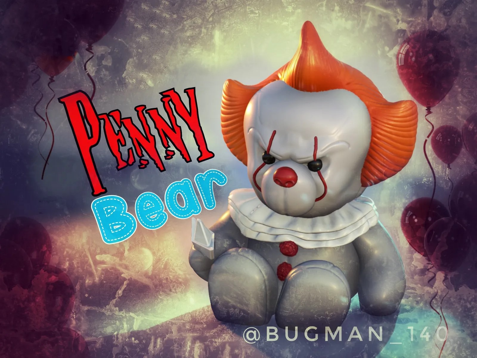 penny bear by bugman 140 art sculptures halloween decoration decor friends it cute monster horror king alien steven clown teddy barry teddybear barrybear 3D print model - Mito3D