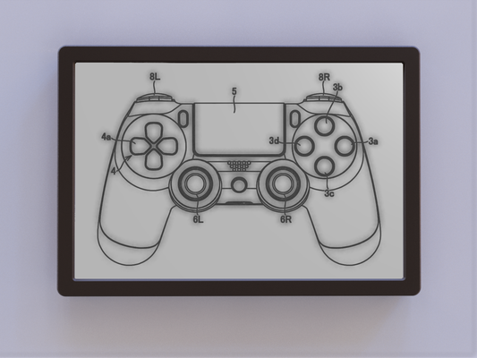 ps4 controller patent art by ken mills 2d wallart playstation dualshock 3d print model - Mito3D