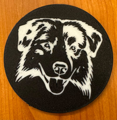 australian shepherd coaster by bancon art signs & logos aussie dog logo 3d print model - Mito3D