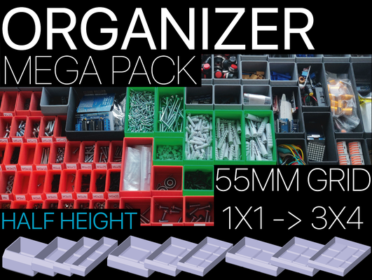 organizador altura mega pacote by voo ferramentas organizadores caixa rede ordenar classificador partes hardware bin gridfinity kit 3d print model - Mito3D