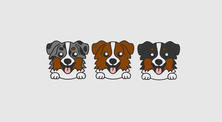 cute australian shepherd keychain set of 3 by dub1ns art 2d dog aussie animal animals 3d print model - Mito3D