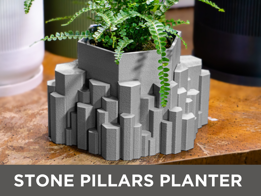 stone pillars planter pot drainage holes tray icelandic nordic design by jordan proctor designs household decor hexagon water holder desk plant watering scandinavian rock succulent cactus geometric gift garden home drip cacti columns reservoir houseplant iceland basalt 3d print model - Mito3D