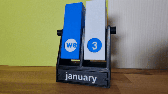 mehrsprachig kalender v2 by herr jay haushalt büro kalender ewig flip monate wochen kalendrier multi sprache rotierend endlos monat etikett woche deutsch 3d print model - Mito3D