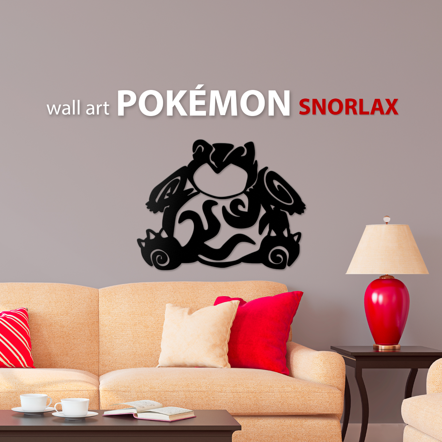 pokemon snorlax in tribale stile parete arte decorazione by indibili 2d muraria deco 3D print model - Mito3D