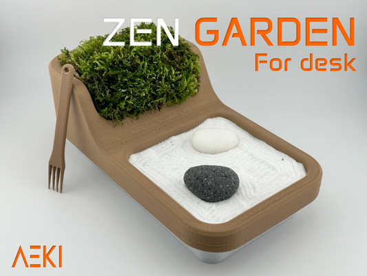 schreibtisch zen garten by aeki haushalt mini pflanzer design miniatur minimalistisch japanisch moos rechen zenguard sandwächter desktop 3d print model - Mito3D