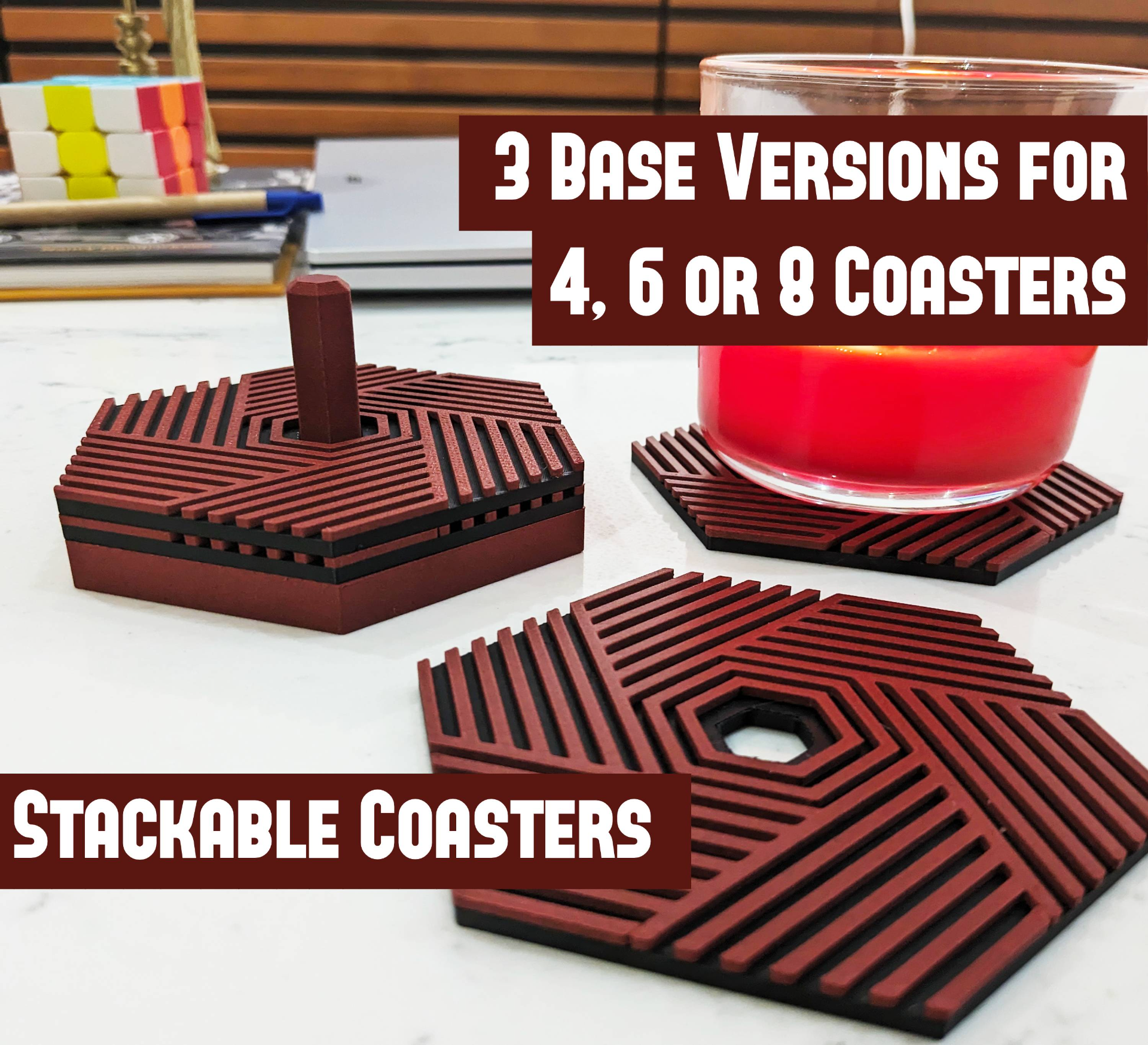 stackable hexagon coasters by recreat3d household house models coaster cup elegant easy color print glasses drink beer mat untersetzer 3D print model - Mito3D