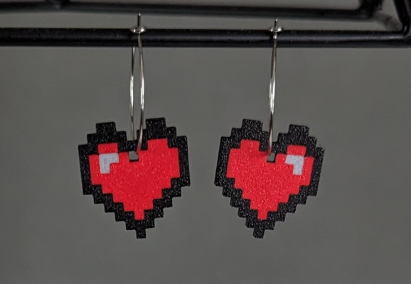 pixel heart 100 earrings by krazi201 fashion jewellery zelda 8bit pixelart 3d print model - Mito3D