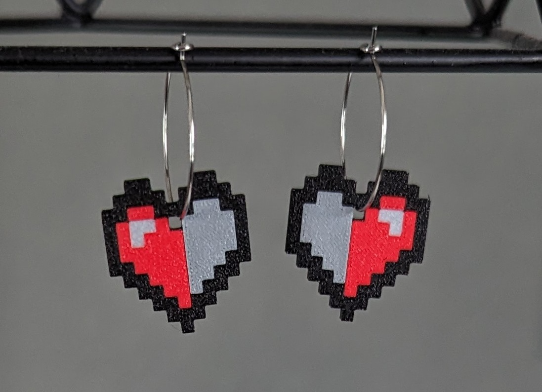 pixel cuore 50 orecchini by krazi201 moda gioielleria zelda pixelart 3D print model - Mito3D