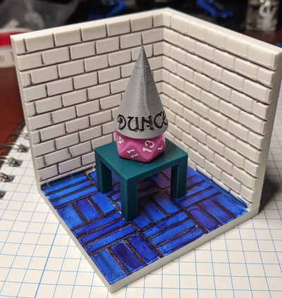 d20 duncecap diorama dice jail 20 mm by a guy toys & games board dungeonsanddragons rpg 3d print model - Mito3D