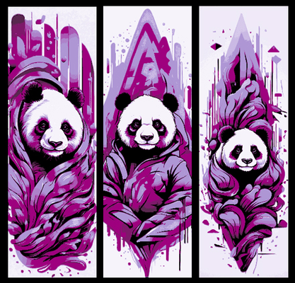 ensemble of 3 pop art style signets violet panda cache in feuillage by souvenirs mclanes 2d livre signet marqueur marque forge chapeaux pendaison cool 3d print model - Mito3D