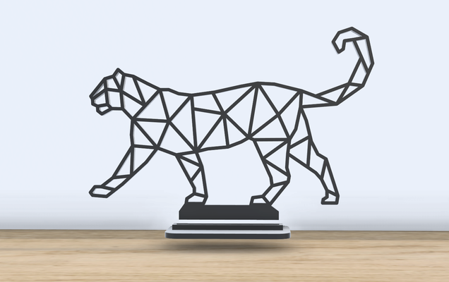 geometric poly - cougar stand by jf-699 art 2d 2024 decor cat panther lion tiger mammal africa jungle office accessories desk standing fusion 360 3d print model - Mito3D