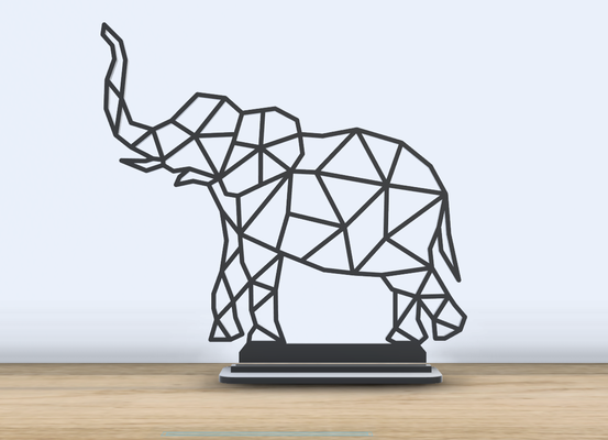 géométrique poly l'éléphant supporter by jf 699 art 2d animal éléphants figure accueil maison décor mammifère afrique bureau accessoires bureau permanent fusion360 3d print model - Mito3D