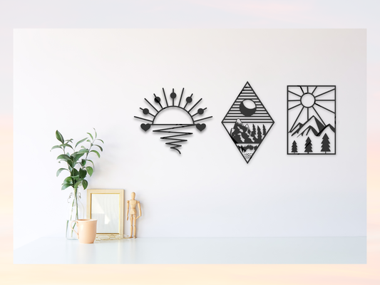 geometric sunset wall art by mipi3d household decor wall3d mountain sun modernart modern moderndecor wall2d artdeco 3d print model - Mito3D