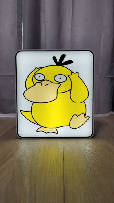 psyduck 54 led lumière boîte ams prêt by nostalgique art panneaux logos psychique pokémon 2d boite bambu laboratoire alpage lampe 3d print model - Mito3D