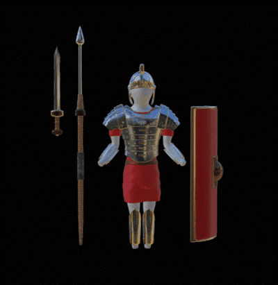 conjunto of roma armaduras armas by rott3d miniaturas guerra escudo lança arma capacete cosplay espada prato estatueta artista gladiador medieval soldado histórico história traje arte 3d print model - Mito3D