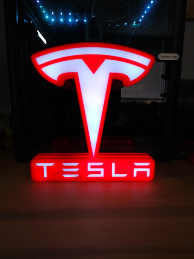 tesla ışık kutu işaret by l3d sanat işaretler logolar teslacarlar araba arabalar cybertruck siber kamyon model 3 s x y led led lamba lamba alp eklem tipi bar kutusu temel usb 3d print model - Mito3D