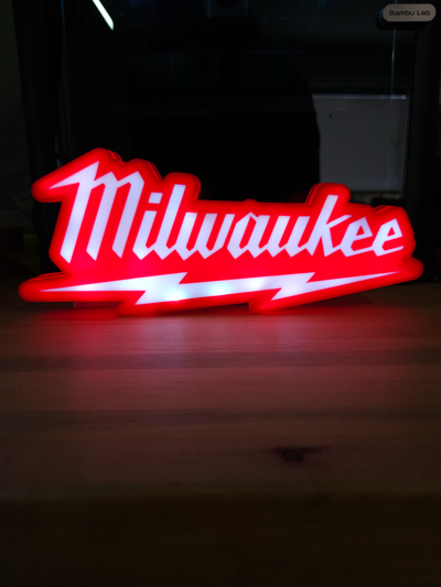 milwaukee lumière boîte signe by l3d art panneaux logos batterie outil outils boutique dewalt led lampe type joint alpage boite base 3d print model - Mito3D