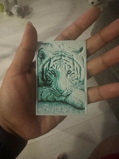 white tiger hueforge by sharanya generative 3d model & lithophane lithopane filament painting art 3d print model - Mito3D