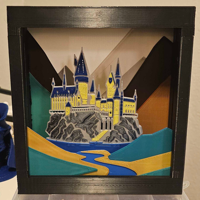 hogwarts 3 panel shadowbox by insert0name art 2d harry potter fantasy castle hueforge 3d print model - Mito3D