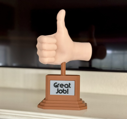 thumbs up trophy by kelzan art sculptures trophies thumb thumbsup award great hand body 3d print model - Mito3D