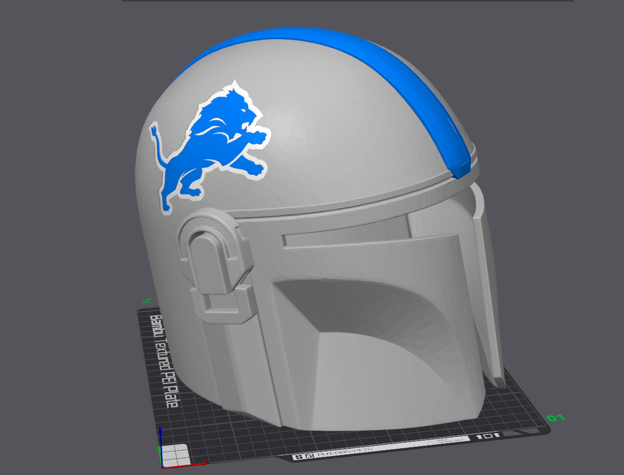 detroit leones mandaloriano casco remezclado by fumador accesorios cosplays mascaras cascos fútbol nfl mando guerra galaxias 3D print model - Mito3D