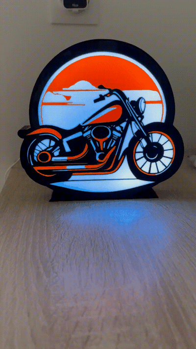 lámpara ligero harley davidson led bicicleta moto caja boite luminoso by guillaume76620 arte modelos lumiere naranja blanco negro motociclista 3d print model - Mito3D