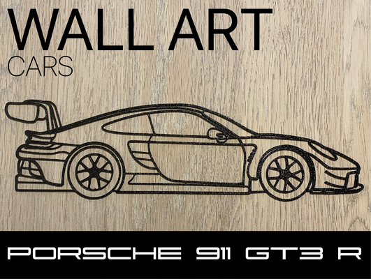 coche vehiculo silueta pared arte porsche 911 gt3 r 2023 by vuelo 2d decoración moderno 3d print model - Mito3D