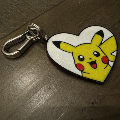 pikachu heart keychain by turbospeed toys & games characters pokemon valentine valentines key chain valentinesday 3d print model - Mito3D