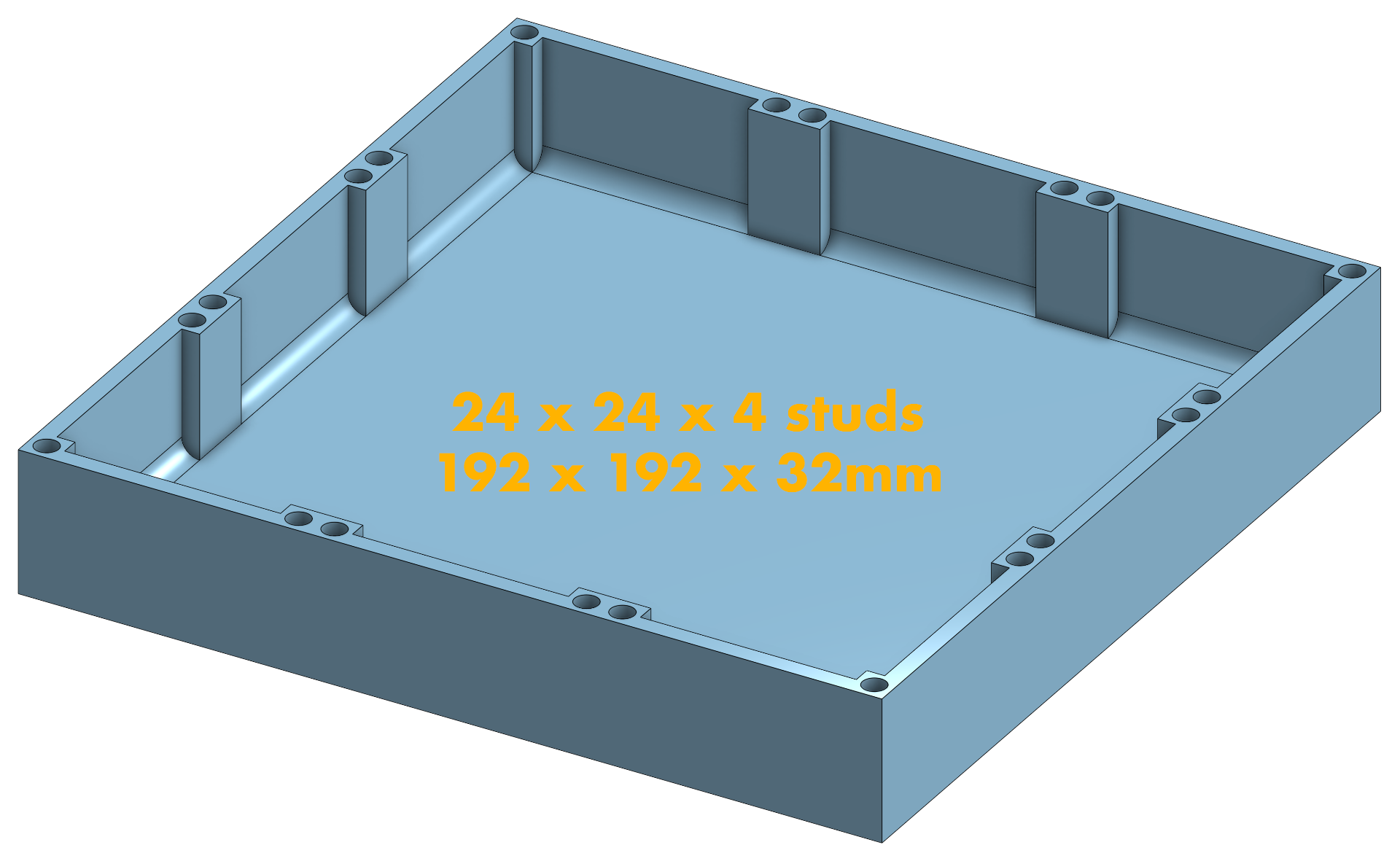 modular lego bandeja 24x24x4 espárragos by faumebuilds herramientas organizadores almacenamiento compartimiento magnético parametrizado clasificación ordenar knolling cuadrícula apilable organización caja pasatiempo 3D print model - Mito3D