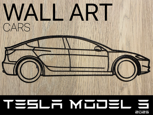 wagen silhouette mauer kunst tesla modell 3 2023 by flug 2d dekor dekoration 3d print model - Mito3D