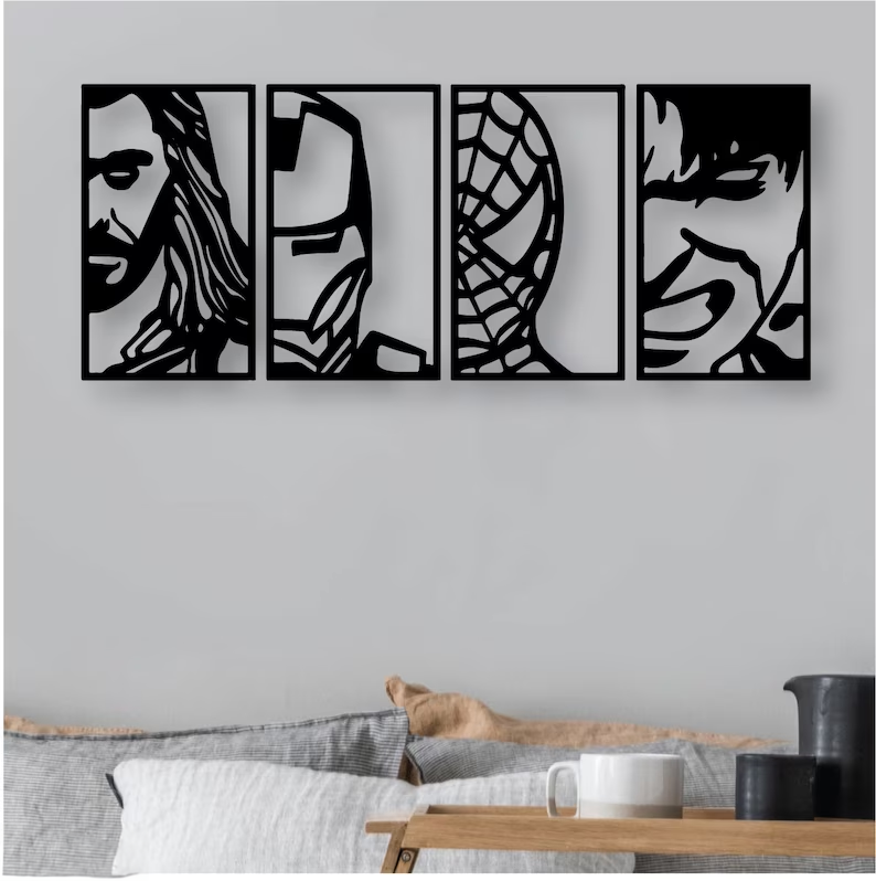 marvel wall decor hulk spiderman iron man thor by peterow art 2d dc comic walldecor home lineart 2dart 3D print model - Mito3D