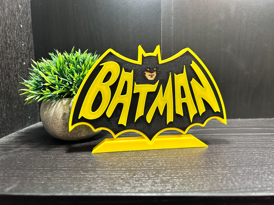 batman multicolor desk sign by k3dprint art 2d ams dark knight earrings logo dc comic hero accessories stand 3d print model - Mito3D