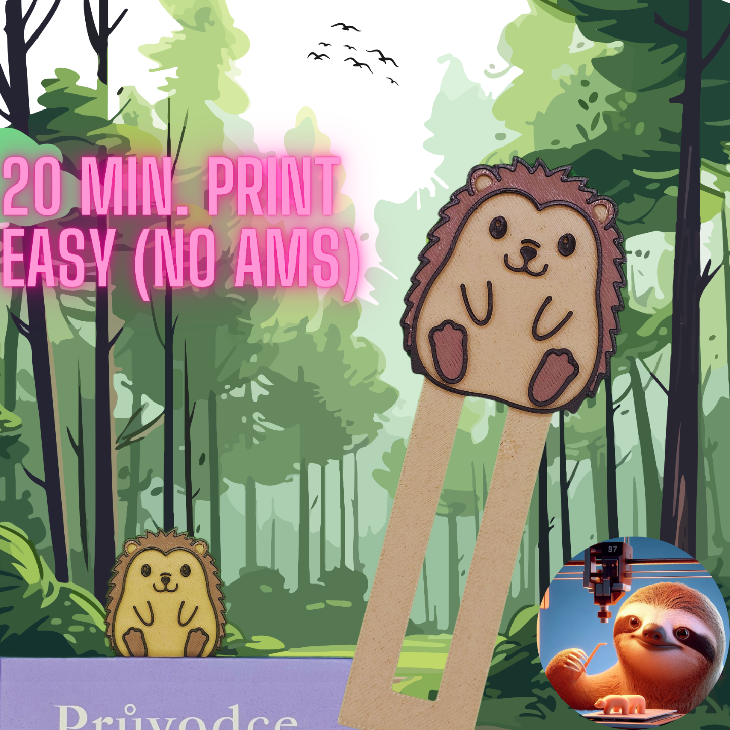 hedgehog - bookmark by 3dsloth97 art 2d hedgedog sharp forest animal cute fast easy print love valentine gift small read 3D print model - Mito3D